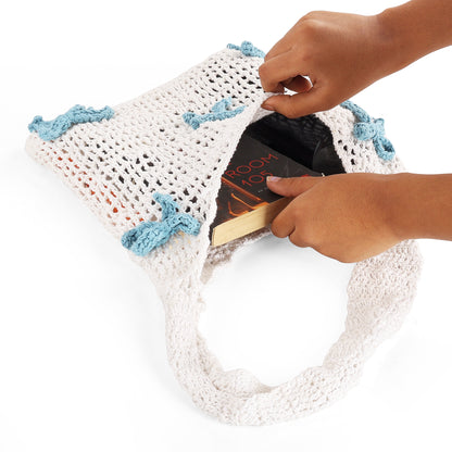 White & Blue Bow Crochet Tote Bag