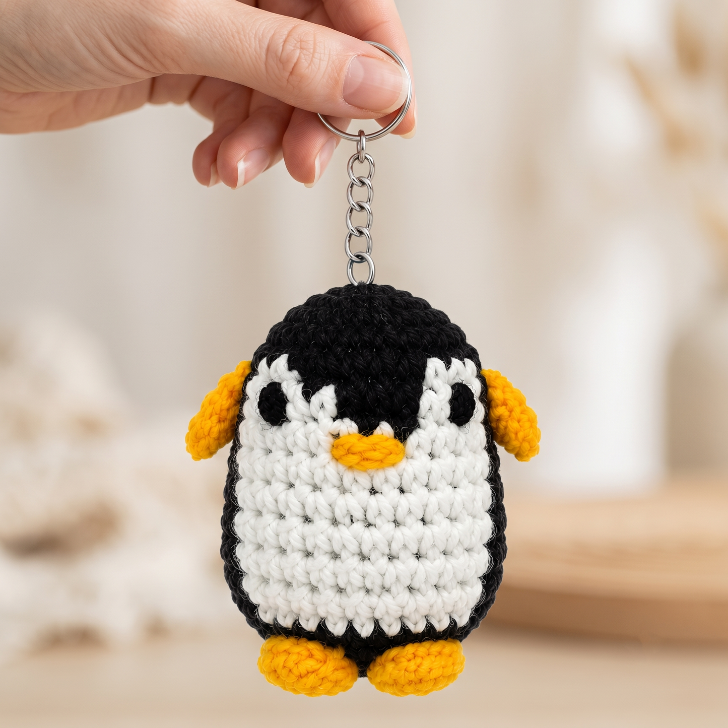 Uptown Folks Black Penguin Crochet Key Chain
