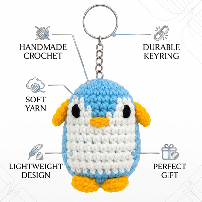 Uptown Folks Blue Penguin Crochet Key Chain