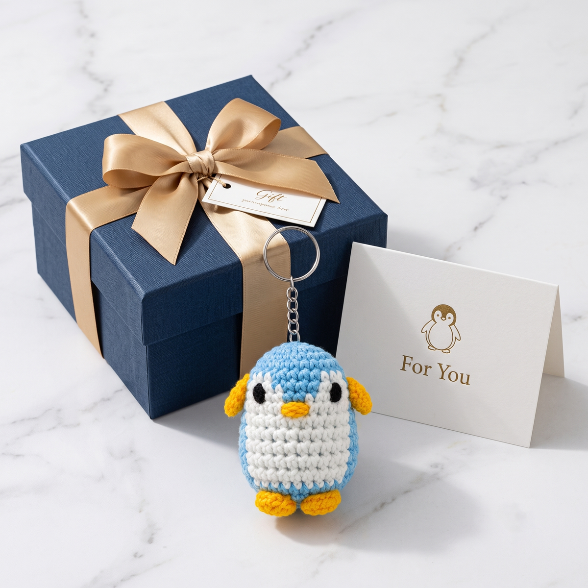 Blue Penguin Crochet Key Chain