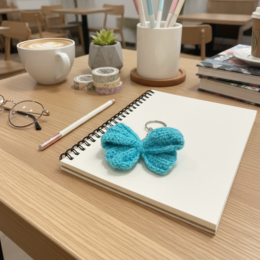 Blue Bow Crochet Key Chain