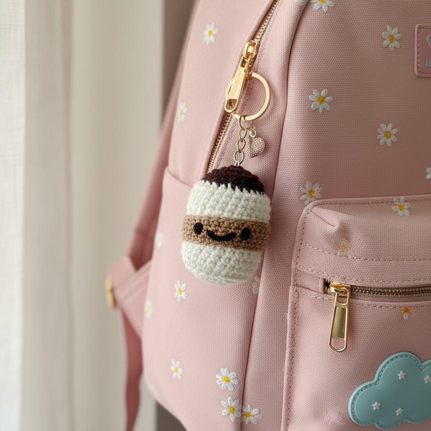 Coffee Crochet Key Chain