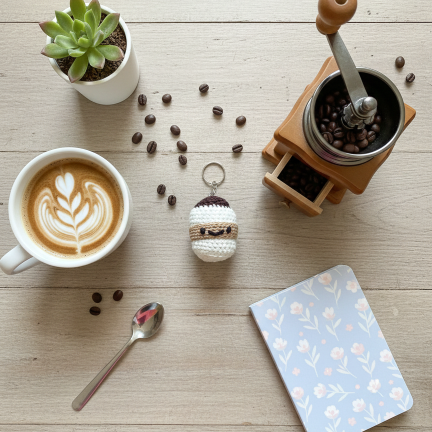 Coffee Crochet Key Chain