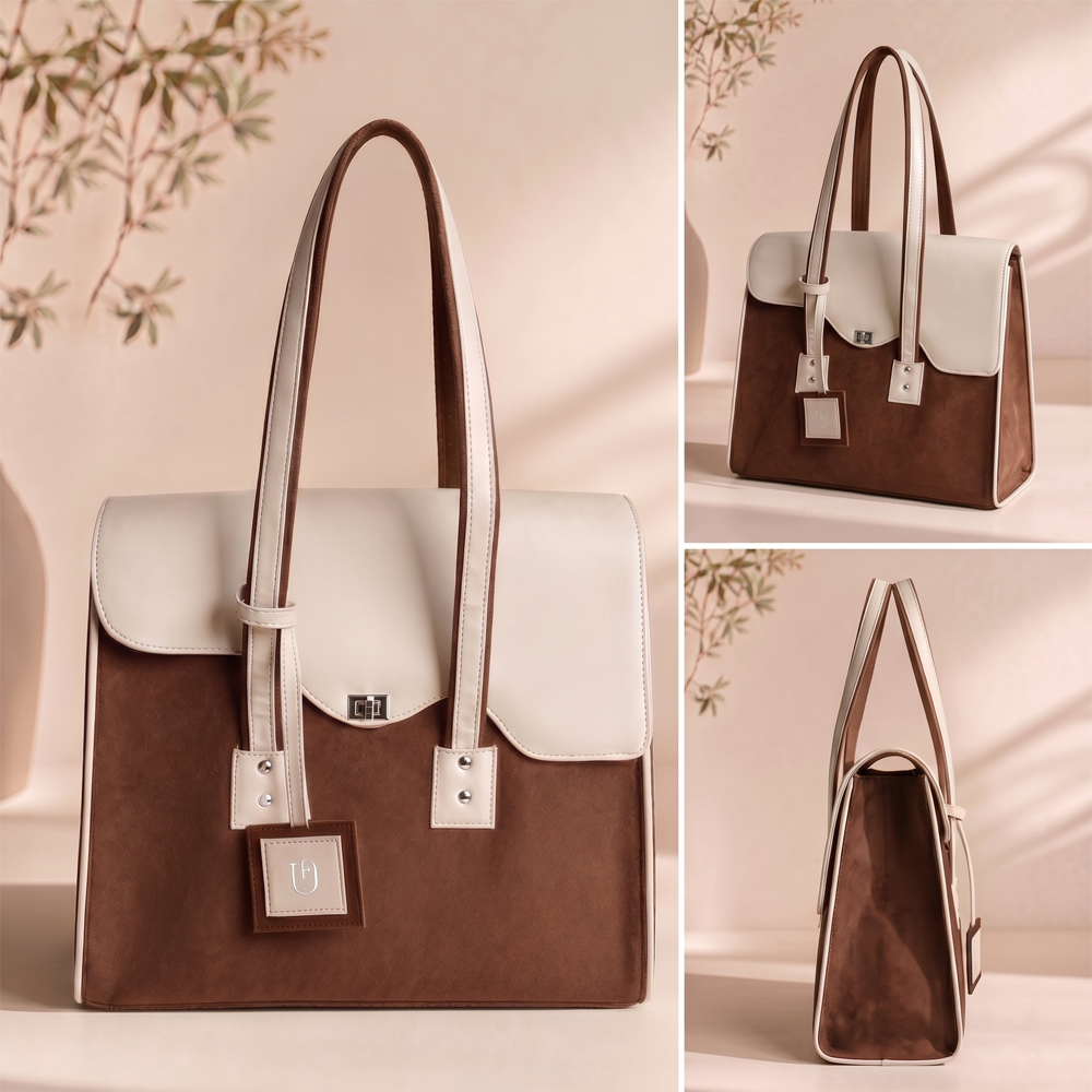 UpTown Folks The Status Quo Brown Max & Cream Satchel Bag for Women | Stylish Work, College & Travel Handbag