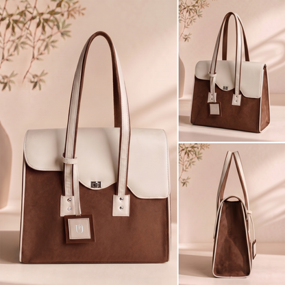 UpTown Folks The Status Quo Brown Max & Cream Satchel Bag for Women | Stylish Work, College & Travel Handbag