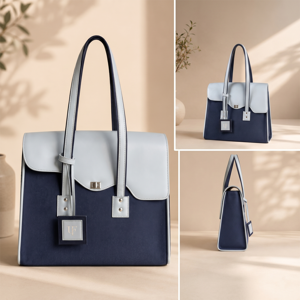 UpTown Folks The Power Move Blue & Navy Blue Satchel Bag for Women | Stylish Work, College & Travel Handbag
