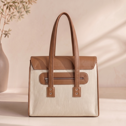 UpTown Folks The Main Investor Cream & Brown Satchel Bag for Women | Stylish Work, College & Travel Handbag