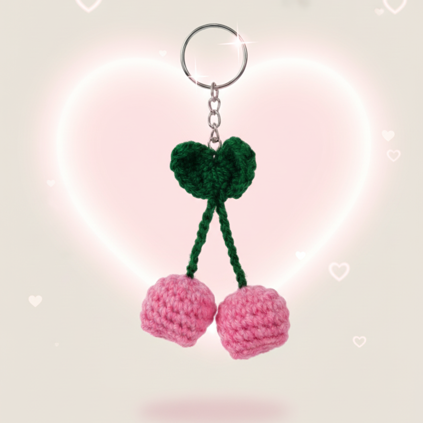 Pink Tulips Crochet Key Chain