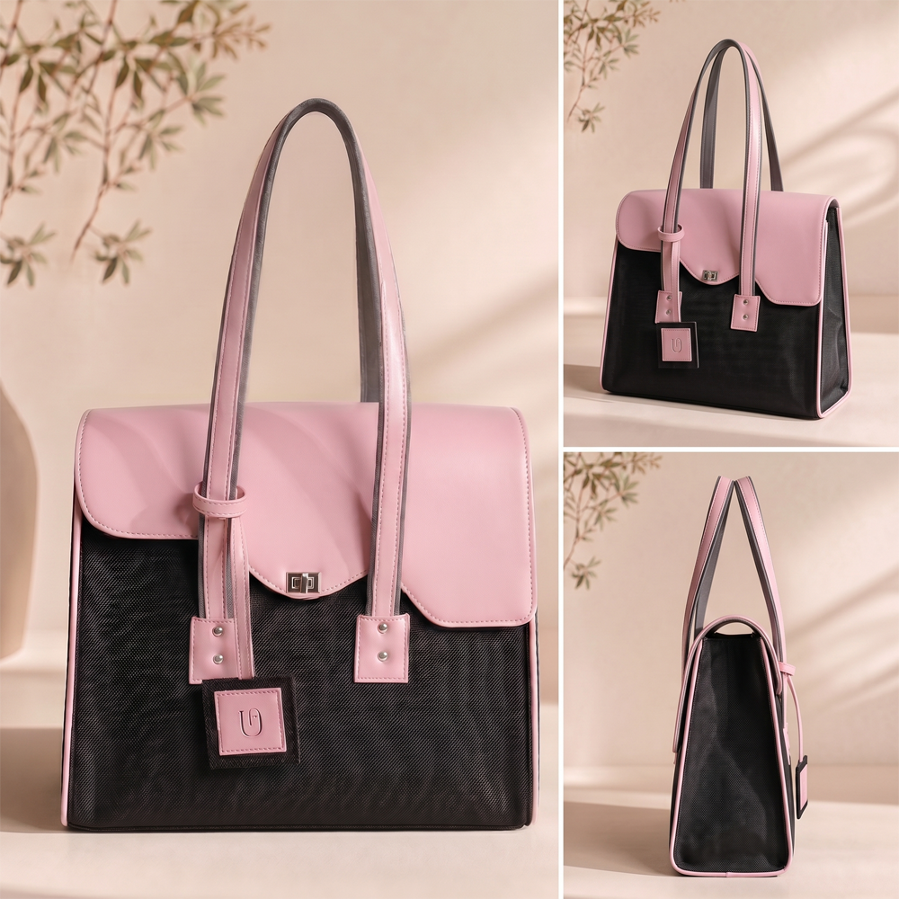 UpTown Folks The Hustle & Heel Black & Pink Satchel Bag for Women | Stylish Work, College & Travel Handbag