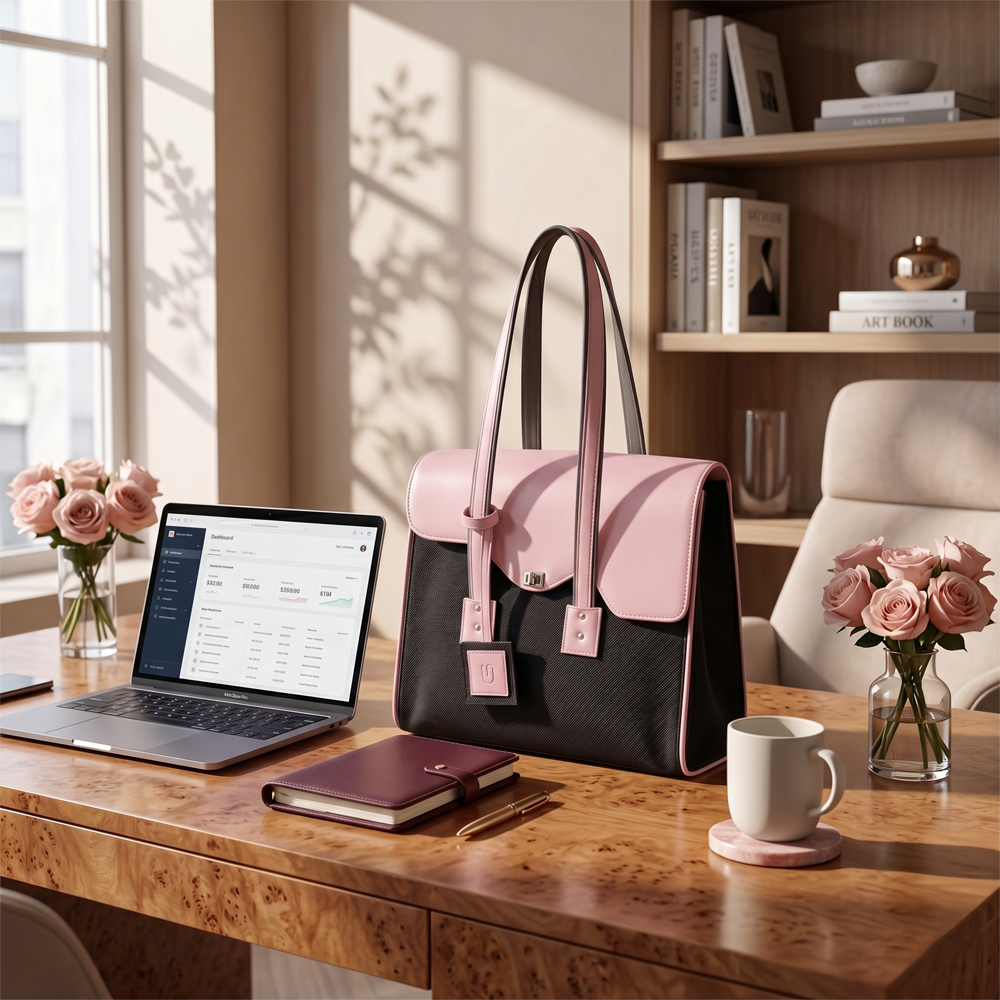 UpTown Folks The Hustle & Heel Black & Pink Satchel Bag for Women | Stylish Work, College & Travel Handbag