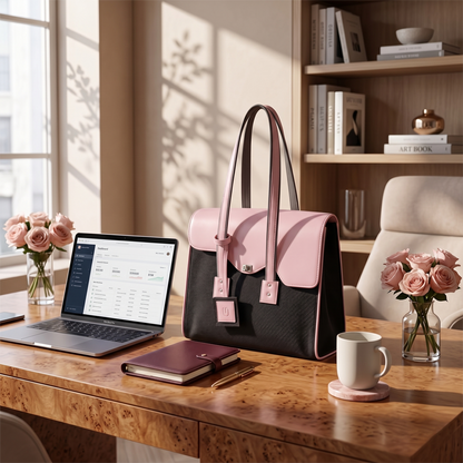 UpTown Folks The Hustle & Heel Black & Pink Satchel Bag for Women | Stylish Work, College & Travel Handbag