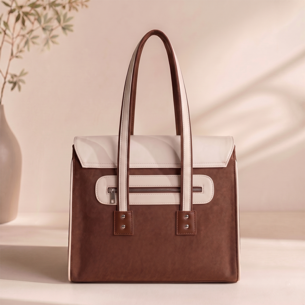 UpTown Folks The Status Quo Brown Max & Cream Satchel Bag for Women | Stylish Work, College & Travel Handbag