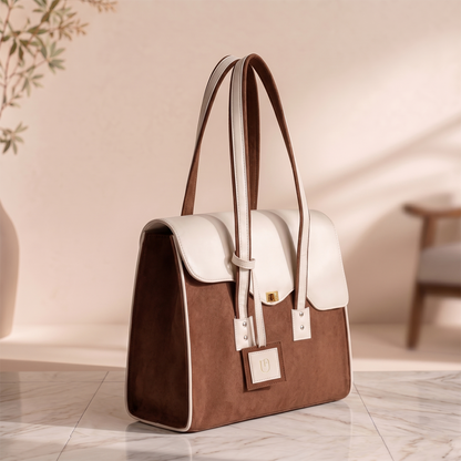 UpTown Folks The Status Quo Brown Max & Cream Satchel Bag for Women | Stylish Work, College & Travel Handbag