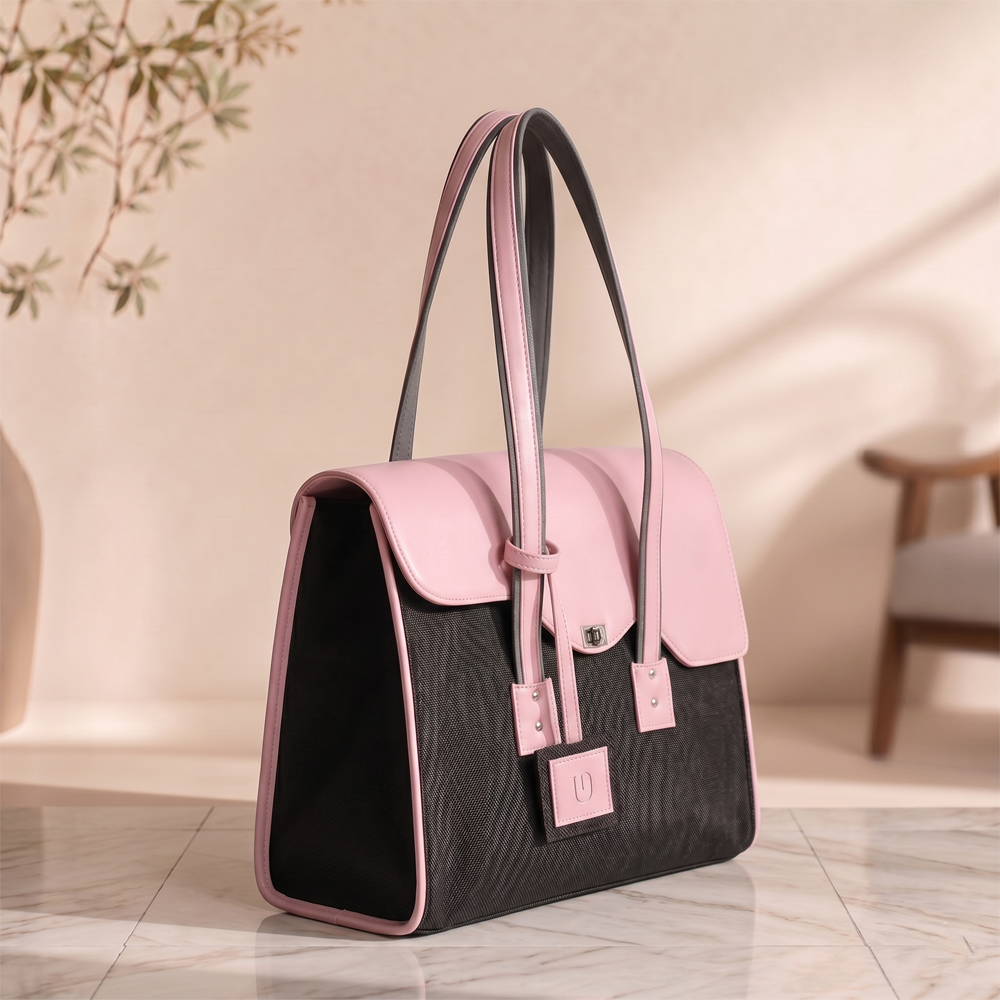 UpTown Folks The Hustle & Heel Black & Pink Satchel Bag for Women | Stylish Work, College & Travel Handbag