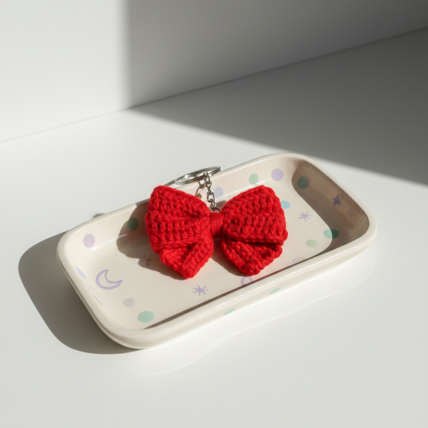 Red Bow Crochet Key Chain