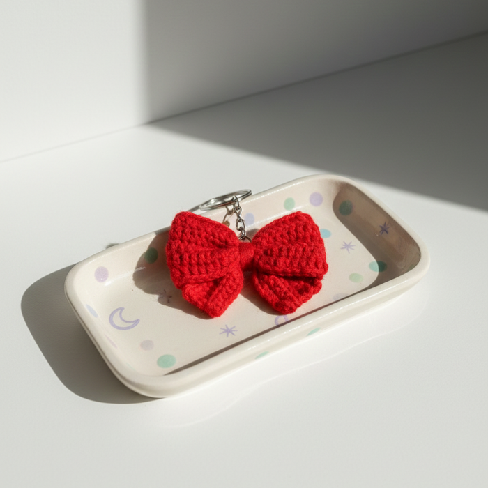 Red Bow Crochet Key Chain