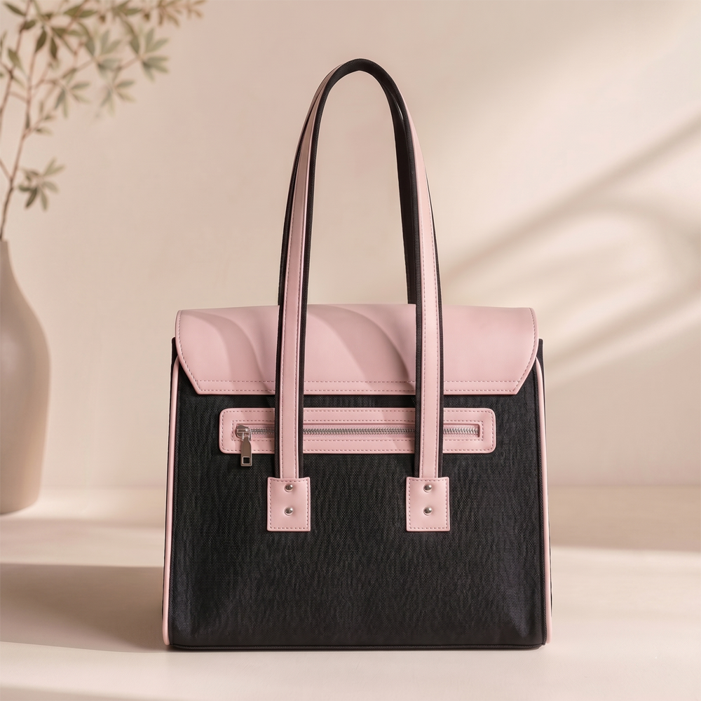 UpTown Folks The Hustle & Heel Black & Pink Satchel Bag for Women | Stylish Work, College & Travel Handbag