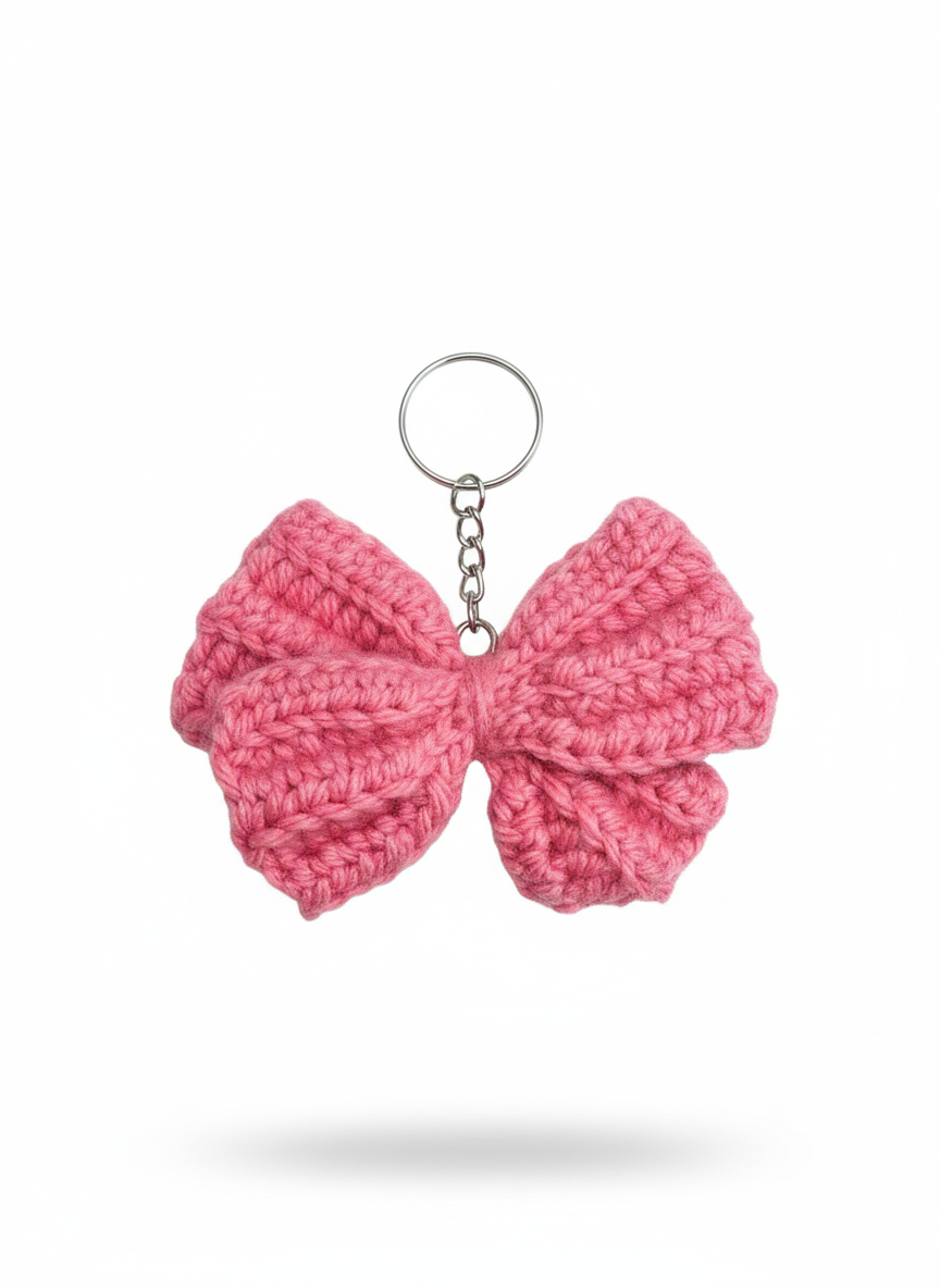 Pink Bow Crochet Key Chain