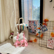 White & Pink Bow Crochet Tote Bag