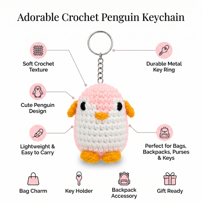 Uptown Folks Pink Penguin Crochet Key Chain