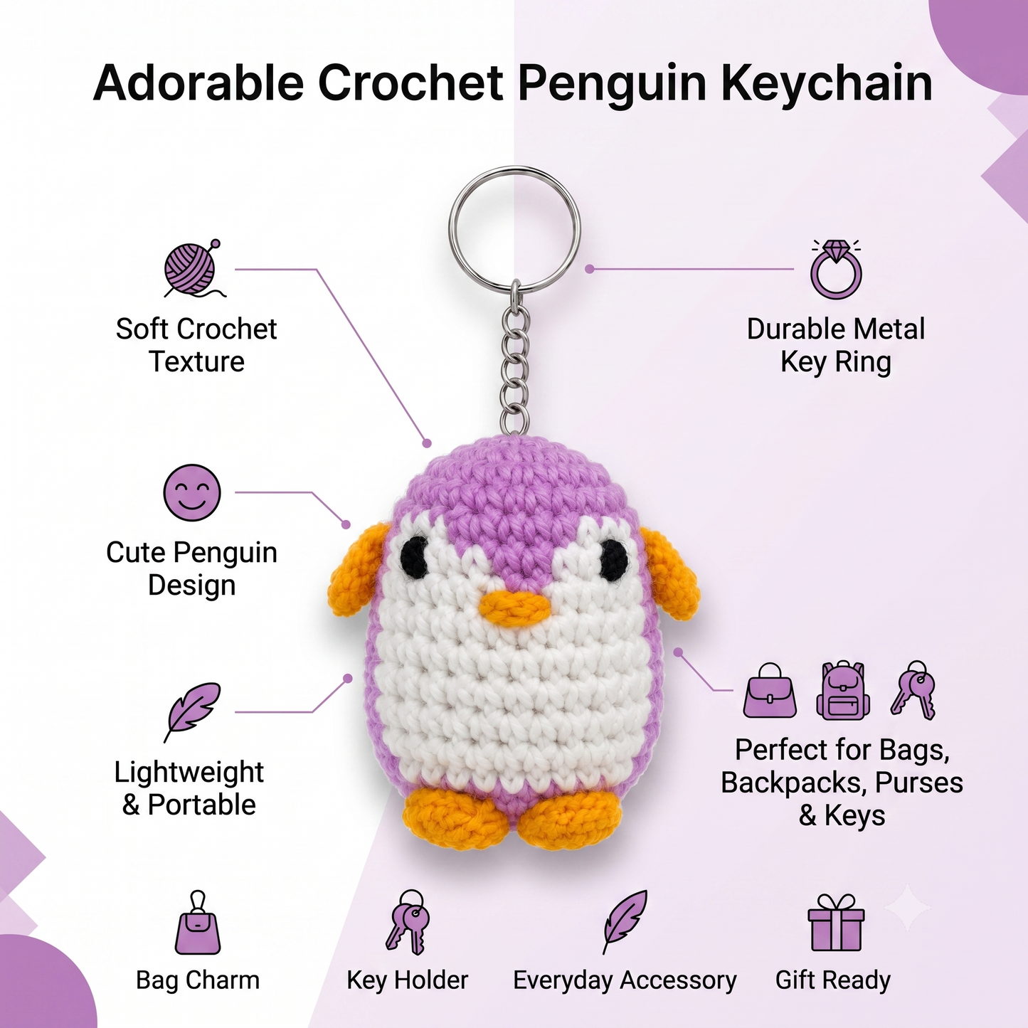 Uptown Folks Purple Penguin Crochet Key Chain