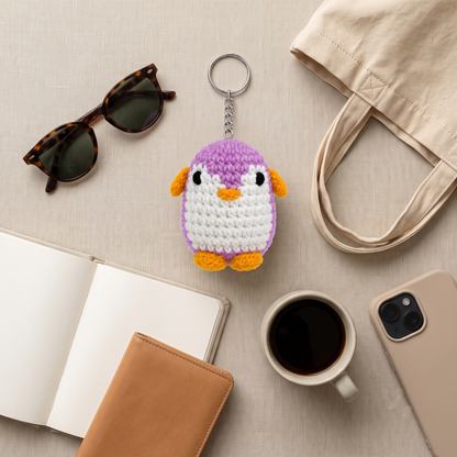 Uptown Folks Purple Penguin Crochet Key Chain