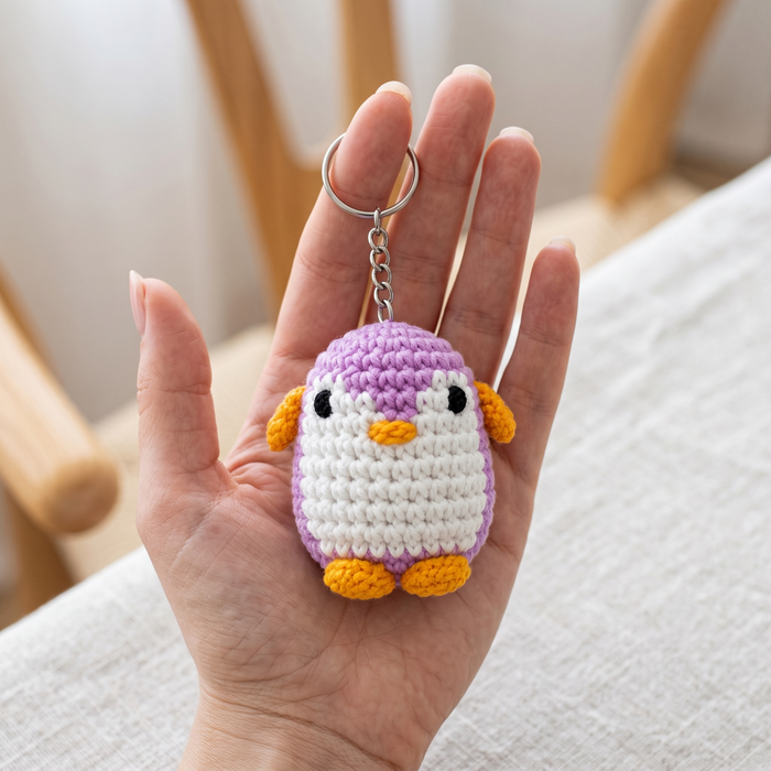 Purple Penguin Crochet Key Chain