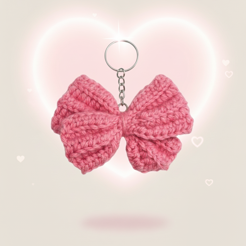 Pink Bow Crochet Key Chain